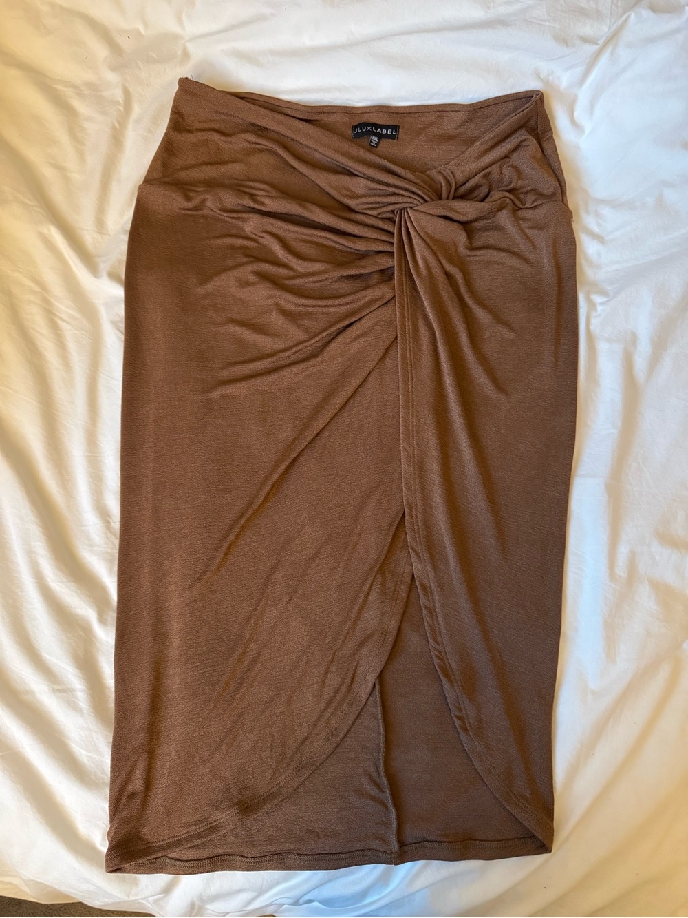 JLUXLABEL Chocolate Brown Knot-Front Midi Skirt